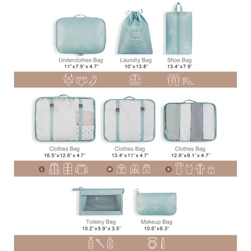 WOOMADA 8 Set Packing Cubes for Suitcases Travel Essentials Luggage Organizer for Travel Accessories Shoe Bag Tioletry Bag Laundry Bag(grey)