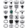 KISS WIFE Vintage Silver Punk Rings Set for Men, Cool Gothic Chunky Rings Bulk, Skull Snake Spade Ace Malachite Stackable Hippie Knuckle Rings Pack, Trendy Men's Jewelry Gift for Him