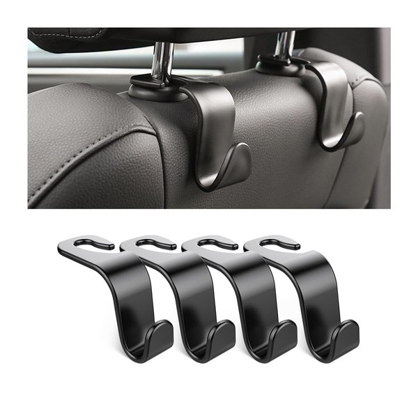 Osilly Car Seat Headrest Hook, 4 Pack Auto Seat Hanger Storage Organizer for Purse Handbag Coats Grocery Bags, Automotive Interior Accessories, Universal Vehicle Backseat Hanging Hook (Black)