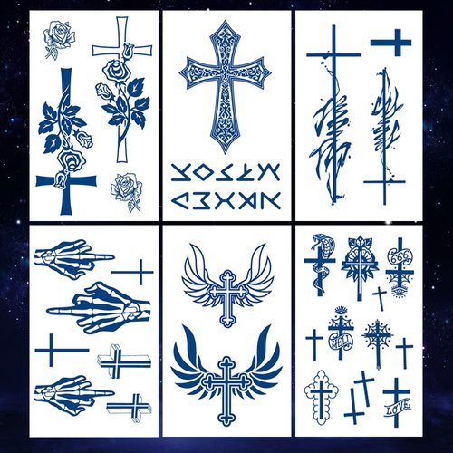 Oottati 6 Sheets Semi Permanent Fake Waterproof Arm Temporary Tattoo Stickers Long Lasts 1-2 Weeks, Cross Wing Skull Finger Flower Snake, Realistic Appearance Natural Fading