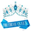 VELSCRUN Blue Crystal Birthday Tiara Crowns for Women Girls Elegant Queen Crown Headband Birthday Queen Sash Happy Birthday Queen Party Decorations Birthday Cake Topper Hair Accessories