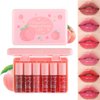 6 Colors Peach Lip Tint Stain Set, Korean Lip Tint Lip Stain Lip Gloss Mini Liquid Lipstick Set, Multi-Use Lip and Cheek Tint, Long Lasting, Waterproof, High Pigment, Vivid Color, Lip Tint Makeup
