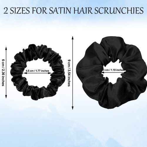 24 Pieces Satin Hair Scrunchies Silky Elastic Bands Skinny Solid Hair Ties Ropes Ponytail Holder for Women Girls Hair Accessories Decorations, 2 Sizes (Black)