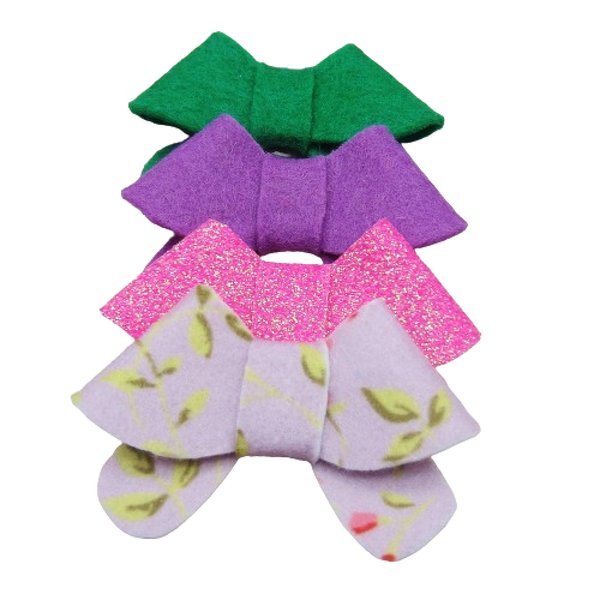Set of 4 felt bows lavender, green, pink, glitter (Alligator Clip Right Side)