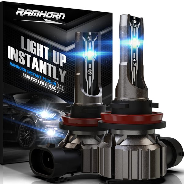 RAMHORN H11 Bulbs, H8 H9 Light Bulbs 12000 LM 6500K Xenon White Instant Plug-in Fanless Halogen Replacement Fog Light, Pack of 2