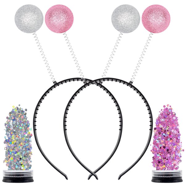 Funcredible Alien Headbands and Glitter - Pink and Silver Martian Alien Antenna Headband - Space Costume Accessories - Sparkly Alien Costume (2 Sets)