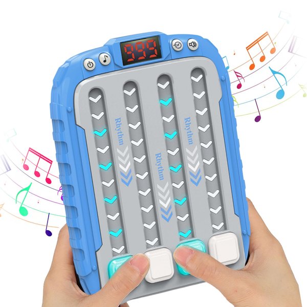 ZukQvrivelig Rhythm Game Machine for Kids,Handheld Games Pop it Game Rhythm Quick Push Machine Rhythm Button Game with 6 Levels,Lights, Kids Rhythm Game Stress Relief for Kids Toy 8-12-Blue