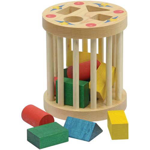 Shape Sorter Round Cage with 3 Each of 4 Colored Shapes- Made in USA