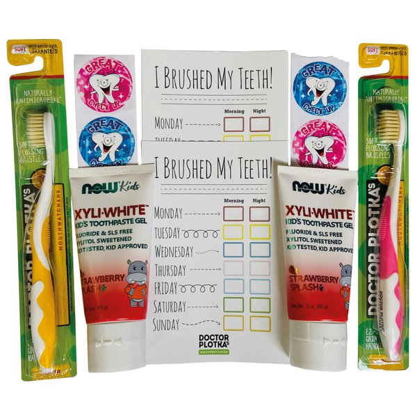 MOUTHWATCHERS Dr Plotkas Extra Soft Kids Toothbrush, Manual Flossing Toothbrushes Gift Set, Ultra Clean Toothbrush, 2 Childrens Toothbrushes