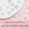 RODAKY 44PCS Bow Nail Charms Valentine's Day Silver 3D Butterfly Nail Gems Multistyle Nail Charms Heart Shape Nail Jewelry Y2K Charms for Acrylic Nails Decoration Nail Supplies for Women and Girls