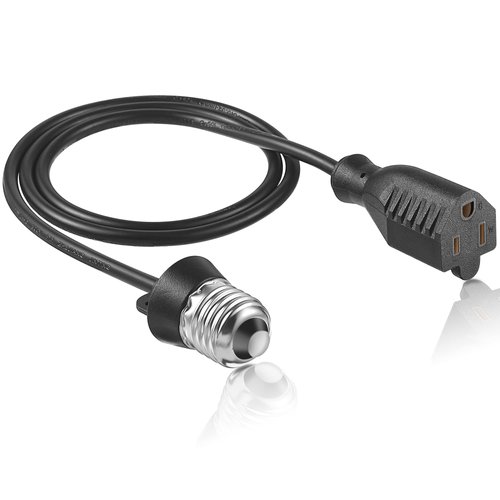 3 Outlet Light Socket Adapter, Convert E26/E27 Bulb Socket to 3 Prong Outlet with Extension Cord, Flexible Light Socket Converter Suitable for Indoor Outdoor Porch Garage Patio Use (Black, 1 Pcs)