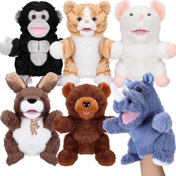 Liliful 6 Pieces Animal Hand Puppets Kids Hand Puppets with Working Mouth Animal Puppets Toddler Animal Plush Toy for Show Theater Birthday Easter Basket Stuffers (Cute Animal)