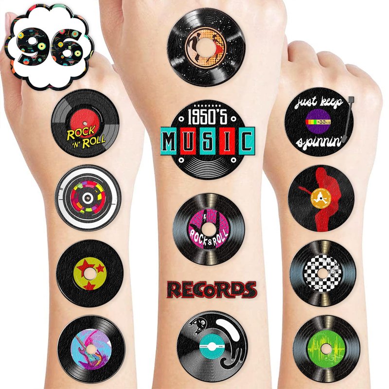 125 PCS Music Vinyl Records Temporary Tattoos Birthday Party ...