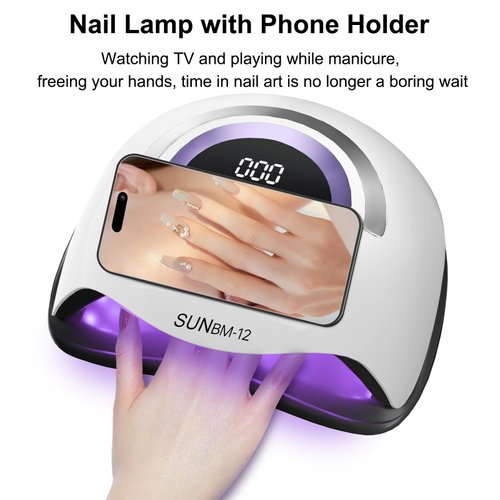 UV LED Nail Lamp with UV Gloves 72 Beads,300W Professional UV Nail Dryer Light for Gel Nails Polish/Acrylic,Fast Curing Gel X Polish Lamp with Phone Holder Smart Sensor 4 Timer,Nail Art Drying Tools