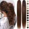 Rich Choices Claw Clip Ponytail Extension Human Hair #4 Medium Brown Real Hair Ponytail Extension Balayage 14 Inch Clip In Long Ponytail Hair Extensions Straight For Women 105g One Piece