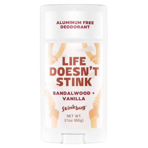 Natural Organic Sensitive Skin Deodorant Stick with Sandalwood + Vanilla, Coconut Oil and Activated Charcoal, Aluminum Free Deodorant by Stinkbug Naturals, 2.1 Ounce