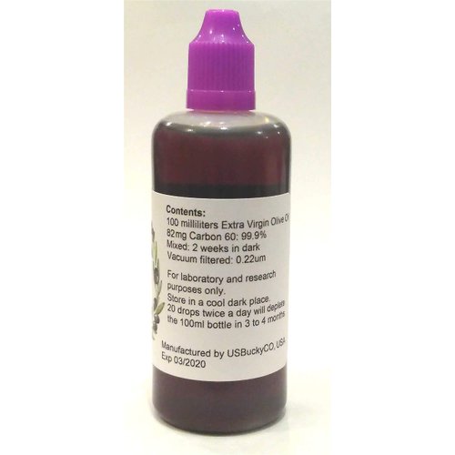 C60 Olive oil - 100ml bottle - 82mg Carbon 60: 99.9% in Extra Virgin Olive Oil, Lipofullerene