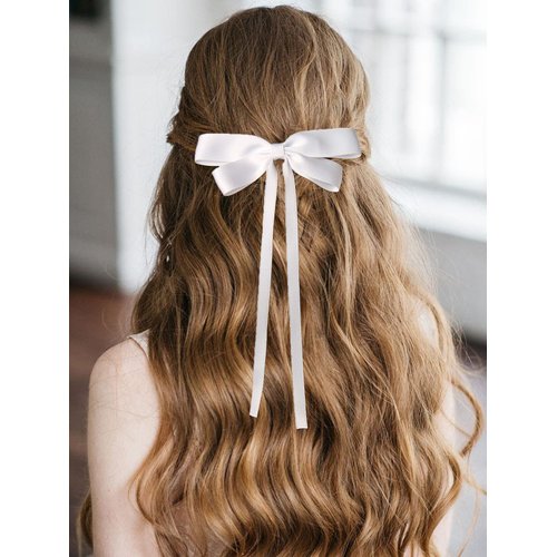 Furling Pompoms Hair Bow Clips with Long Tail Bowknot Hair Clip Ribbon Accessories Pony-tail Holders Accessories (Black/White)