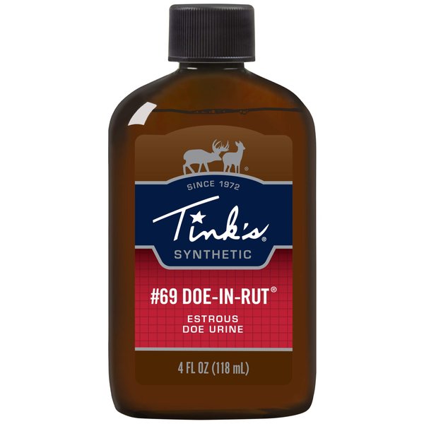 TINK'S #69 Doe-in-Rut Buck Lure | 4 Fl Oz Bottle | Synthetic Deer Urine | Deer Hunting Accessories, Deer Attractant, Buck Hunting Scent | Easy to Use Squirt Top Brown W5259
