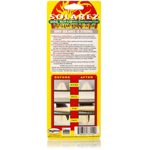 SOLAREZ UV Cure Polyester Ding Repair Resin - Surfboard Repair Kit (2 Oz) Sun Cures 100% Dry in Under 3 Minutes! Includes 60/240 Grit Sand Pad. Made in USA!