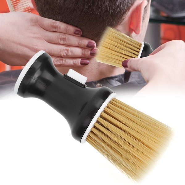 Neck Hair Brush with Hairdressing Powder Storage, Barber and Salon Brush Remove Loose Hair from Neckline and Ears After Haircut, Dust Cleaning Brush(Black)