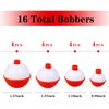 16Pcs Fishing Bobbers, 4 Size Snap Hard ABS Fishing Float Red and White Fishing Bobbers for Fishing Buoy Tackle Accessories 2.5/3/3.5/4cm
