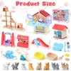 Golray 66Pcs Cat Toys for Kids Girls, 3 In 1 Pet Pretend Play Toys with 9 Cat Figurine/DIY Cat Tree/Beauty House/Playground, Toddler Cat Figures Pet Care Birthday Preschool Girl Boy Gift Age 4 5 6 7 8