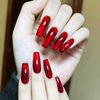 KKUUOO Wine Red Cat Eye Press on Nails Medium Coffin Fake Nails Gradient Design False Nails Shiny Acrylic Nails Full Cover Stick on Nails Jelly Press on Nails for Women Valentine's Day Manicure