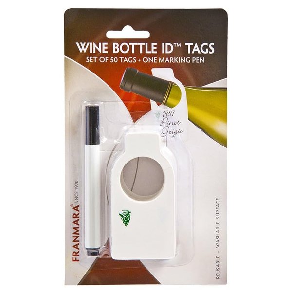 Wine Bottle ID Tags, Double Sided Reusable, Set of 50 with Marking Pen, White
