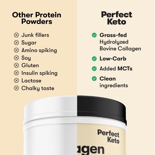 Perfect Keto Collagen Peptides Protein Powder with MCT Oil, Hydrolyzed Collagen, Type I & III Supplement, Gluten Free Grass Fed, Low Carb, Keto Coffee Creamer, Collagen for Women & Men, Salted Caramel