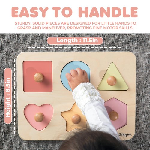 LEFT2RIGHT Wooden Puzzles for Toddlers 2-4 | Montessori Toys for 1-4 Year Olds | Educational Animal Peg Puzzle for Motor Skills & Sensory Learning | Wooden Toddler Puzzles Ages 1-3 Farm Edition