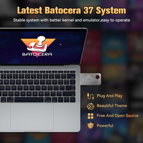 Retro Game Console 128G USB Drive with Batocera Game System, 43254 Retro Games Emulator Game Console Stick, Wireless Retro Game Console with 74 Emulators, Plug and Play Retro Drive for PC/Handheld