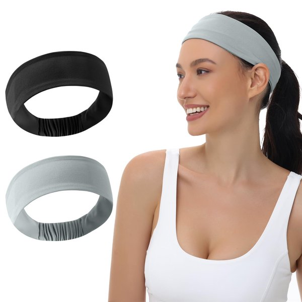 Headbands for Women, Higher-Quality Polyester Headband with Perfect Stretchy, Workout Headbands for Women Yoga Running Sports (2PCS)