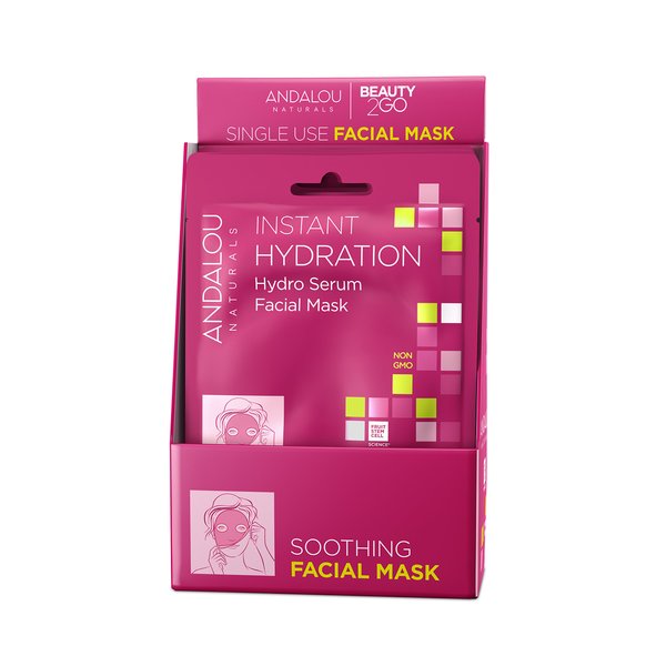 Andalou Naturals Instant Hydration Hydro Serum Facial Mask, Single Face Mask, 0.6 Ounce (Pack of 6)