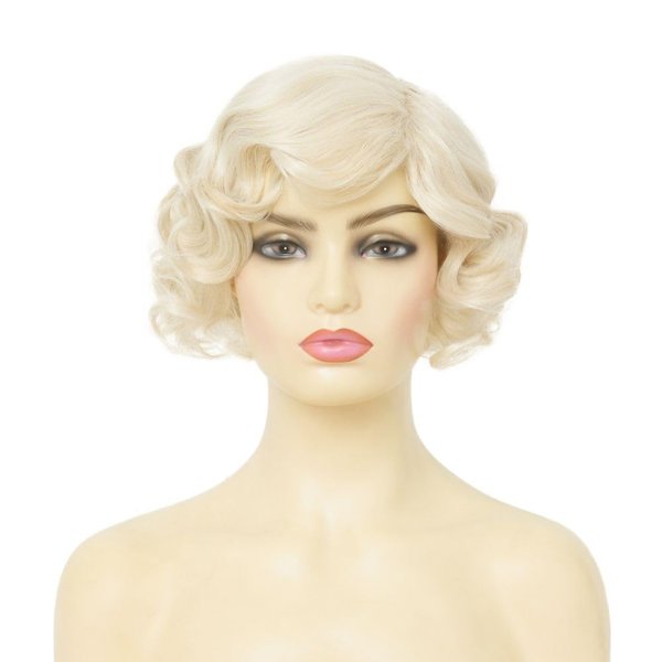 Dai Cloud Short Blonde Finger Wave Wig for Women 1920s Curly Synthetic Flapper Wig Heat Resistant Side Part Vintage Cosplay Costume Hair Wig