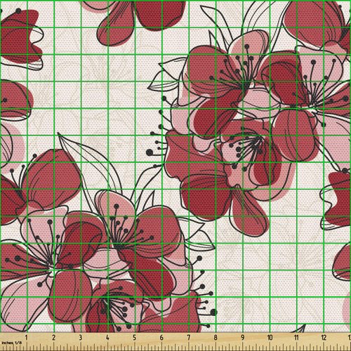 Ambesonne Floral Fabric by The Yard, Japanese Culture Cherry Blossom Coming of The Spring Birth of The Nature, Decorative Fabric for Upholstery and Home Accents, 1 Yard, Cream Pink