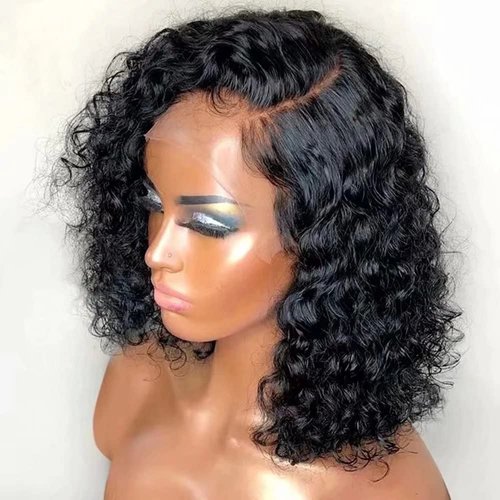 QUINLUX WIGS Short Bob Curly Hd Invisible Lace Front Wigs 13X6 Side Deep Part Human Hair Wigs For Black Woman Pre Plucked Brazilian Remy Hair Short Deep Wave Transparent Lace Wigs 150% Density 8Inch