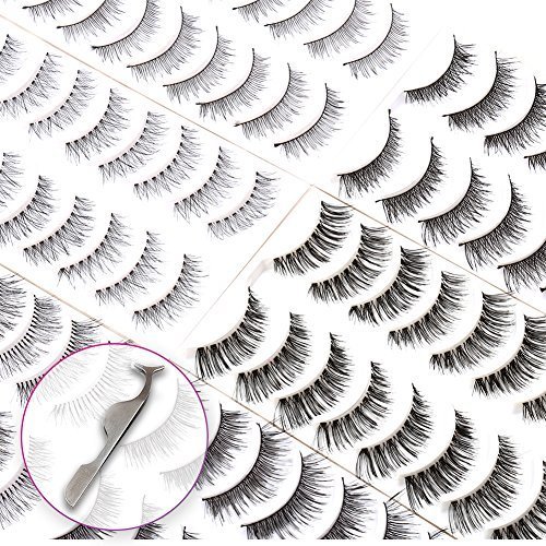 60 Pairs Natural False Eyelashes Pack with Tweezers | Ultra-Thin Lash Band | Reusable Best Strip Fake Lashes Set | All Eye Shape Suitable by Bella Hair
