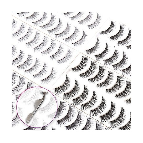 60 Pairs Natural False Eyelashes Pack with Tweezers | Ultra-Thin Lash Band | Reusable Best Strip Fake Lashes Set | All Eye Shape Suitable by Bella Hair