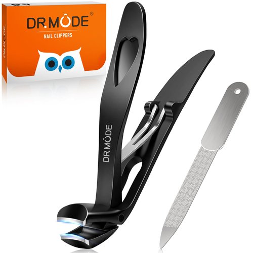 Angled Head Nail Clippers for Thick Nails for Seniors - DRMODE Ergonomic Toenail Clippers for Thick Nails with Wide Opening, Premium Steel Nail Cutter Trimmer for Men Women with Catcher - Black