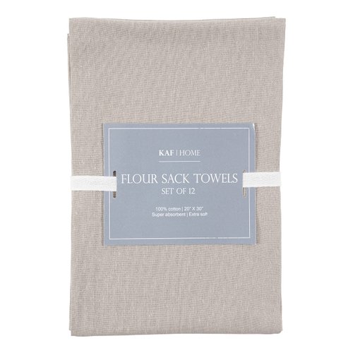 KAF Home Set of 12 Flat Flour Sack Embroidery/Craft Gray Kitchen Towels, 100-Percent Cotton, Lightweight, Thin, Absorbent, Extra Soft (20 x 30-Inches) (Gray)