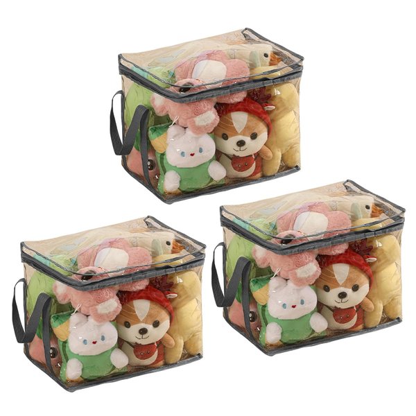 MEAJOIN 3-Pack Toy Storage Organizer, Clear PVC Board Game Storage, Transparent Toy Storage Bags with Lid & Handles, Cube Storage Bins for Board Games, Puzzles, Building Blocks, Books