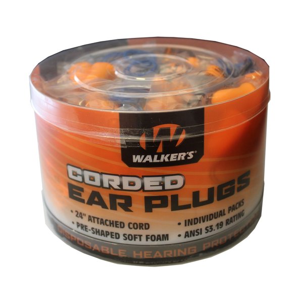 Walker's Corded Foam Ear Plugs Noise Reduction Rating 25Db/50 PK,Orange