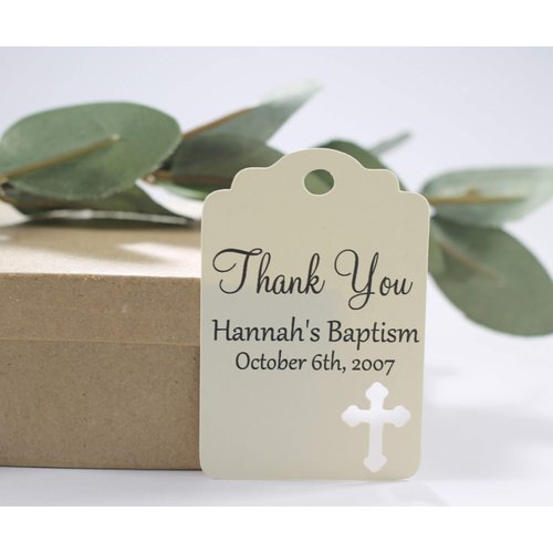 Personalized Baptism Tags with Thank You - 12pc (Cream)