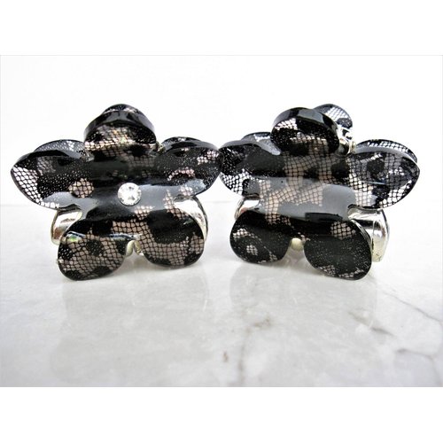 Small mini black lacy flower hair claw clip with crystals (Crystal choice: No crystal)