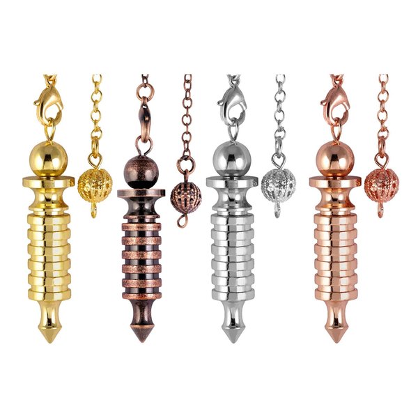 SUNYIK 4PCS Isis Point Spiritual Point Copper Metal Pendulum for Dowsing Divination, Healing Spiral Dowsing Pendulum Set Meditation Tool with Chain 7"