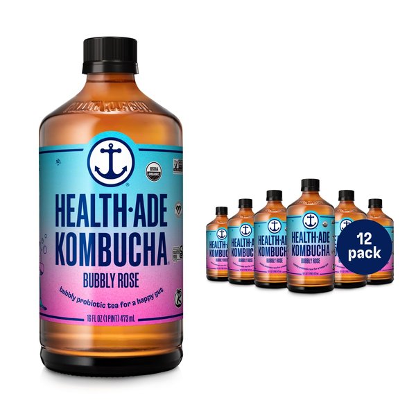Health-Ade Organic Kombucha Tea, Bubbly Rose, 12-Pack (16 Fl Oz Bottles), Non-GMO, Vegan, Gluten-Free, Fermented Drink with Living Probiotics