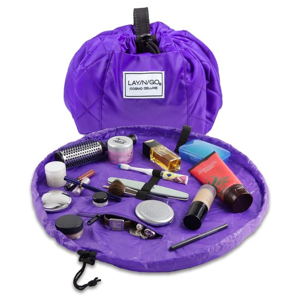 Lay-n-Go Cosmo Deluxe Drawstring Cosmetic & Makeup Bag Organizer, Toiletry Bag for Travel, Gifts, and Daily Use, 22 inch, Purple