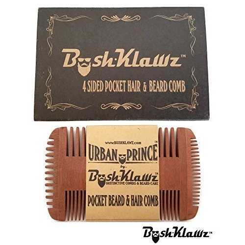 4Klawz Beard Comb - Pocket Comb for Men's Hair Beard Mustache and Sideburns with 4 Sides of Wide & Fine Teeth - Best Bearded Man Grooming Gift Special