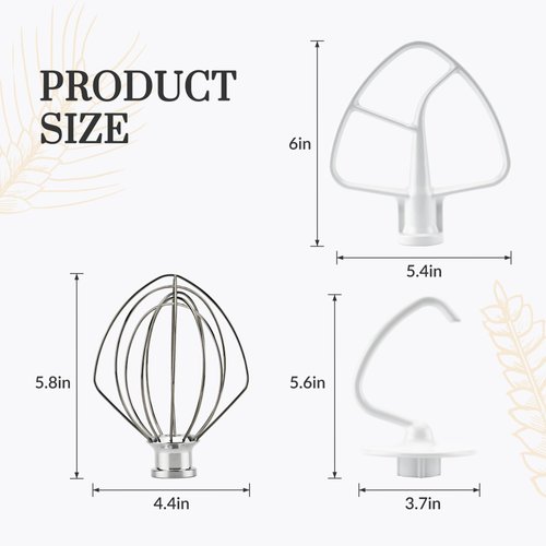 Stainless Steel K45DH Coated Anti-Stick Dough Hook & K45WW Wire Whip & K45B Coated Flat Beater Stand Mixer Accessories For Kitchen Tilt-Head Aid Stand Mixer by puxyblue